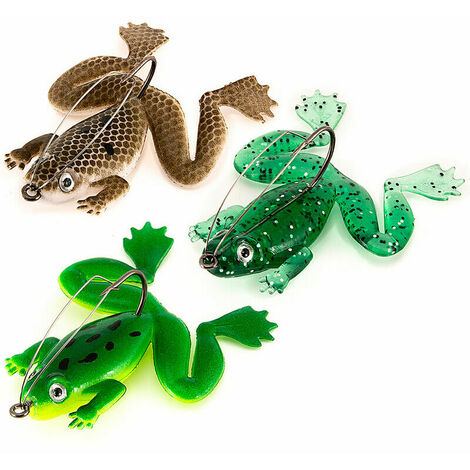 Señuelos de pesca de 6 cm/5,5 g, señuelo falso suave, señuelo de rana con anzuelo, marrón, verde y verde claro