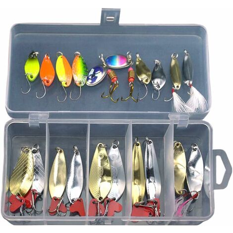 Señuelos de pesca de lucio, 21 piezas de señuelos de cuchara de trucha, señuelos de pesca de lentejuelas, cebos giratorios de cuchara de metal, juego de señuelos de pesca de lubina