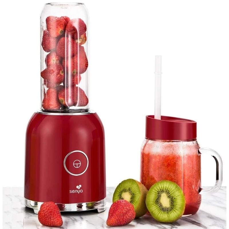 Senya - Frullatore Smoothie con 2 Bottiglie Portatile Rosso Juicy Delight 250W 6 Lame in Acciaio Inox SYCP-M025 Senza bpa