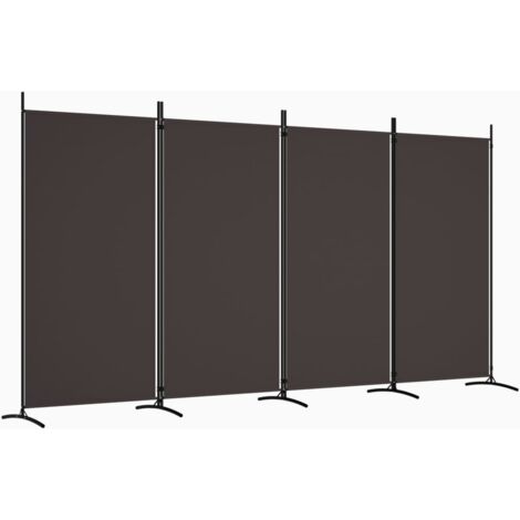 Separador de ambientes 4 paneles 346 x 180 cm tela marrón y hierro DEC030878