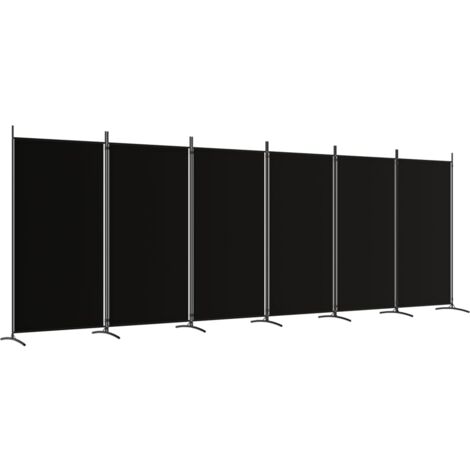 Separador de ambientes 6 paneles 520 x 180 cm tela negra y hierro DEC031121