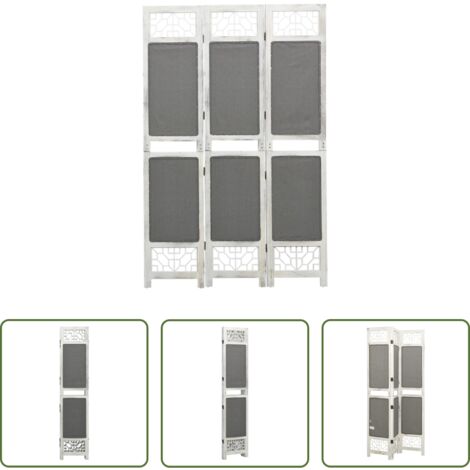Separador de ambientes -  Biombo divisor de 3 paneles de tela gris 105x165 cm