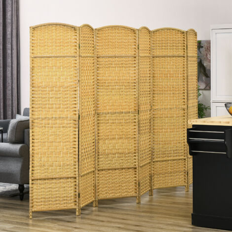 Separador de Ambientes de 6 Paneles Biombo Plegable 270x180 cm Pantalla de Privacidad de Polipropileno Natural