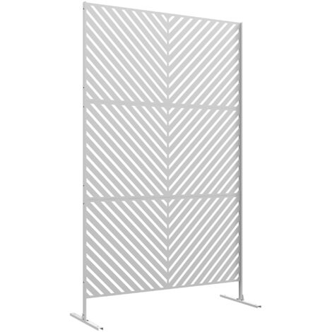 Separador de ambientes exterior blanco de 3 piezas con diseño de triángulo invertido y estructura de acero, 122x45x198 cm