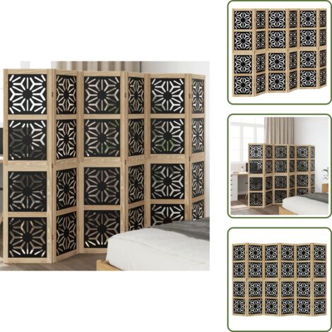 Separador de ambientes - vidaXL Biombo separador 6 paneles madera maciza Paulownia marrón negro - Biombo decorativo