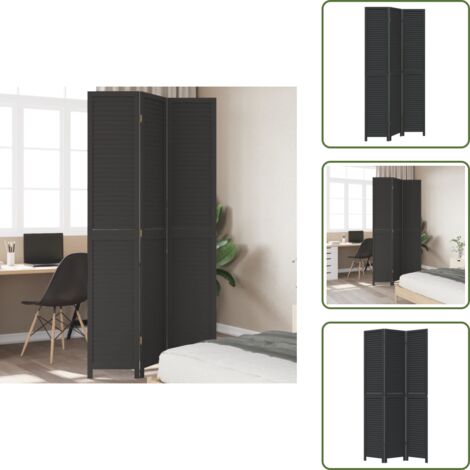 Separador de ambientes - vidaXL Biombo separador de 3 paneles madera maciza Paulownia negro - Panel divisor