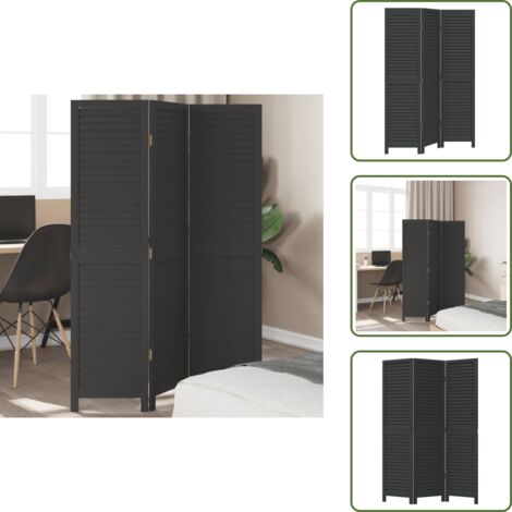 Separador de ambientes - vidaXL Biombo separador de 3 paneles madera maciza Paulownia negro - Panel divisor