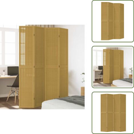Separador de ambientes - vidaXL Biombo separador de 4 paneles madera maciza paulownia marrón - Biombo decorativo