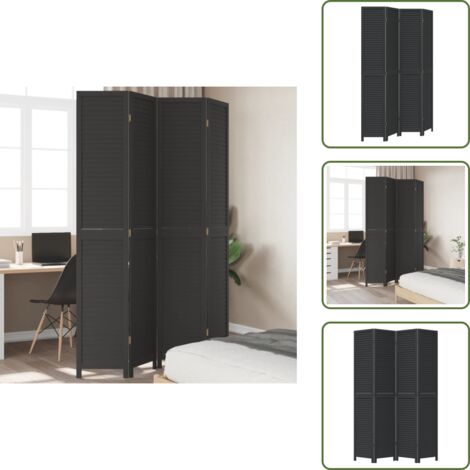 Separador de ambientes - vidaXL Biombo separador de 4 paneles madera maciza Paulownia negro - Panel divisor