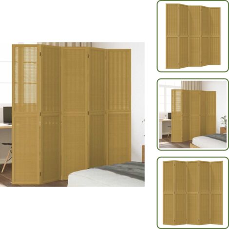 Separador de ambientes - vidaXL Biombo separador de 5 paneles madera maciza paulownia marrón - Biombo decorativo