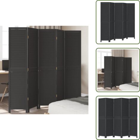 Separador de ambientes - vidaXL Biombo separador de 5 paneles madera maciza Paulownia negro - Panel divisor