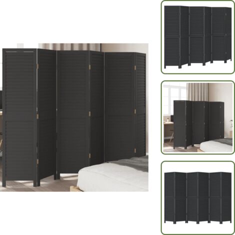 Separador de ambientes - vidaXL Biombo separador de 6 paneles madera maciza Paulownia negro - Panel divisor