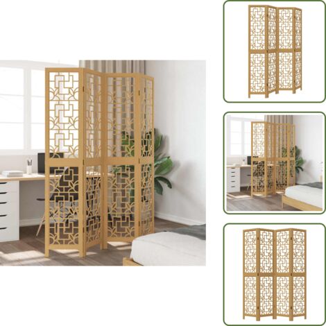 Separador de habitaciones - vidaXL Biombo separador de 4 paneles madera maciza paulownia marrón - Madera maciza
