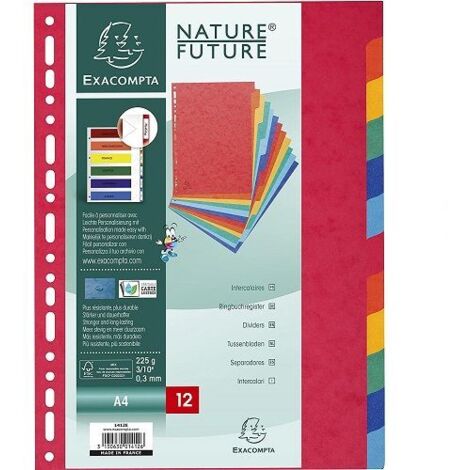 Separador exacompta cartulina simil prespan juego de 12 separadores din a4 multitaladro colores vivos