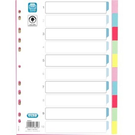 Separadores de cartón con nombre A4 - 10 páginas de color + blanco para personalizar