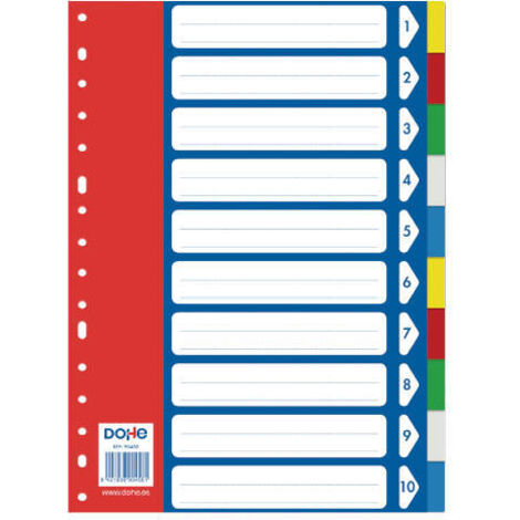 SEPARADORES POLIPROPILENO 10 POSICIONES 5 COLORES A4 225X300 DOHE 90458