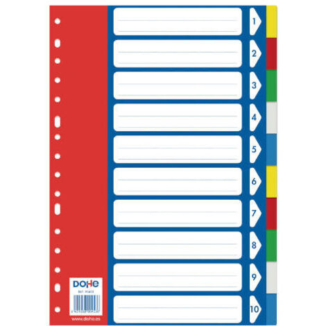 SEPARADORES POLIPROPILENO 10 POSICIONES 5 COLORES FOLIO 227X315 DOHE 90453