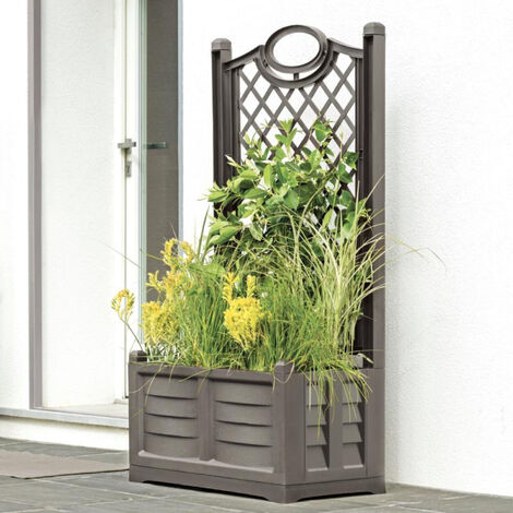 Separate planter with 80 cm HDPE backboard with 3D wood effect. Cappuccino color. Made in Italy