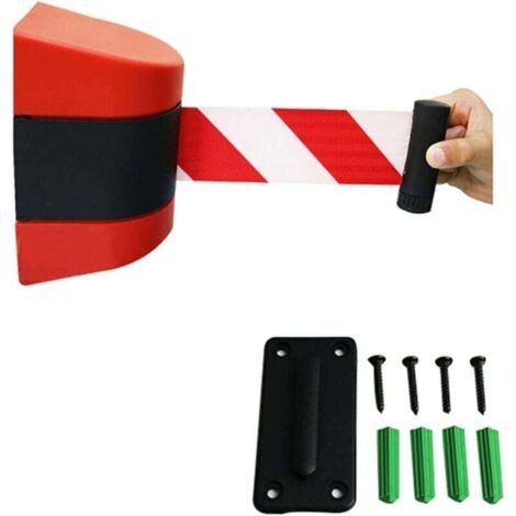 Séparateur de file d'attente rétractable - Ruban de sécurité pour contrôle des foules à fixation murale avec accessoires, 2 m