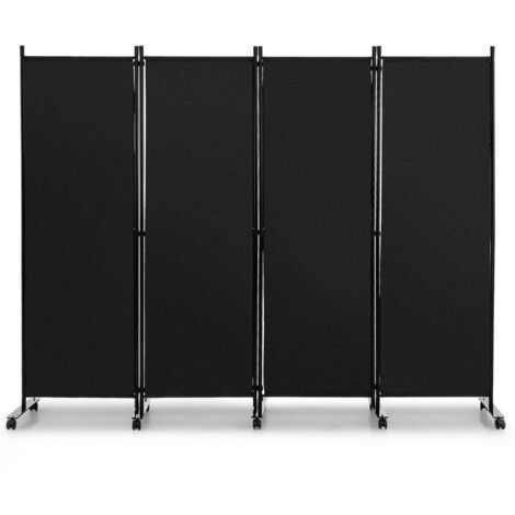Separateur de piece avec 4 panneaux sur roulettes hauteur 173 cm ecran de confidentialite enroulable noir