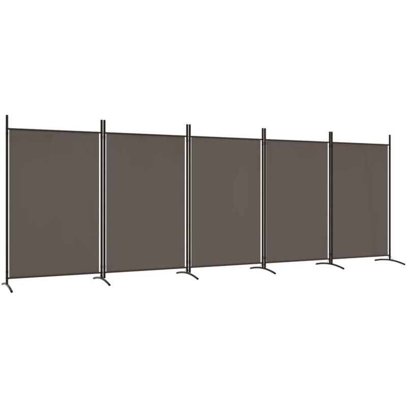Séparateur de pièce cloison 5 panneaux 433 x 180 cm en tissu anthracite et fer DEC030933