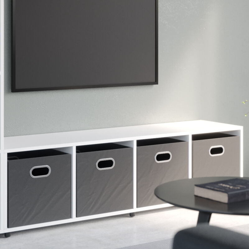 Meuble de rangement cube Ludus, Blanc, 142.5 x 36.2 cm avec 2 boîtes pliantes Vicco