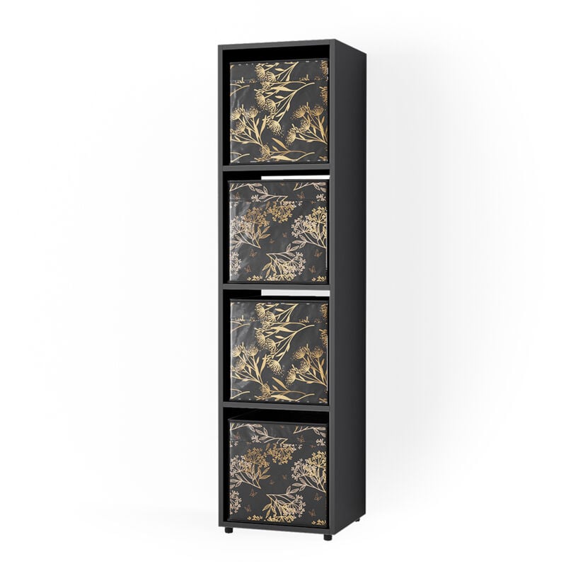 Meuble de rangement cube Ludus, Noir, 142.5 x 36.2 cm avec 2 boxes pliants opt.1, Vicco