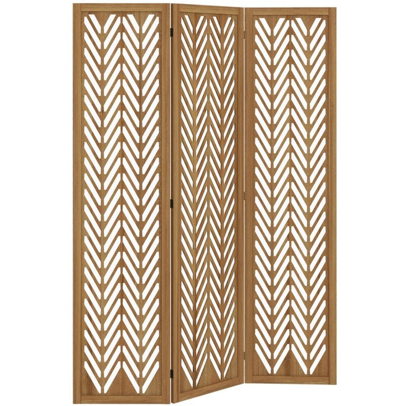 Paravent intérieur ajouré 3 panneaux pliables séparateur de pièce bois de paulownia verni