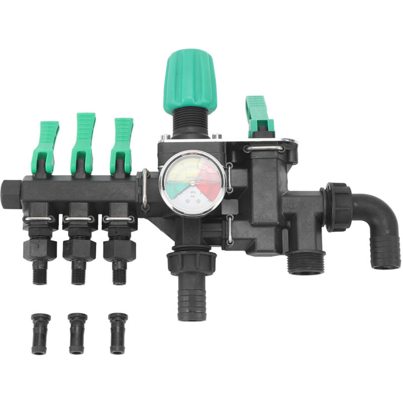 Sunxury - Séparateur de pulvérisateur de pesticides agricoles avec manomètre de vanne d'arrêt Séparateur de tuyau d'arrosage à 3 voies pour l'élevage