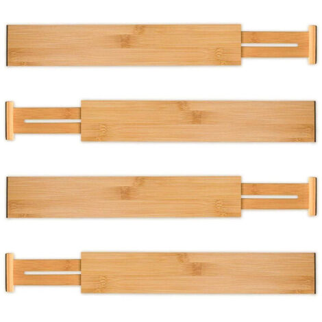 Séparateur de tiroir réglable (ensemble de 4 pièces) organisateur de tiroir en bambou, adapté aux ustensiles de cuisine, à l'argenterie, aux vêtements, à la salle de bain, à la chambre et au bureau,