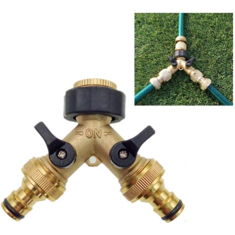 Lauwexe - Laiton 2 voies Tap Connector Adaptateur Double Tap Jardin Adaptateur Tap Avec individuelles marche/arrêt Vannes pour Accueil Cuisine Jardin