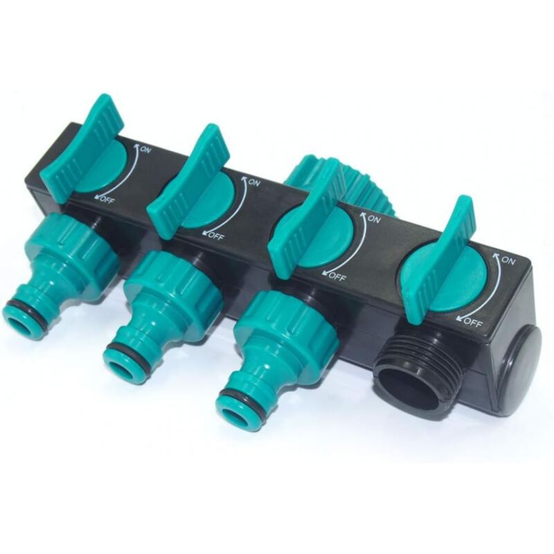 Séparateur de Tuyau à 4 Voies, Distributeur d'eau avec Robinet d'arrêt Adaptateur débit d'eau régulateur et verrouillable Répartiteur de Tuyau pour