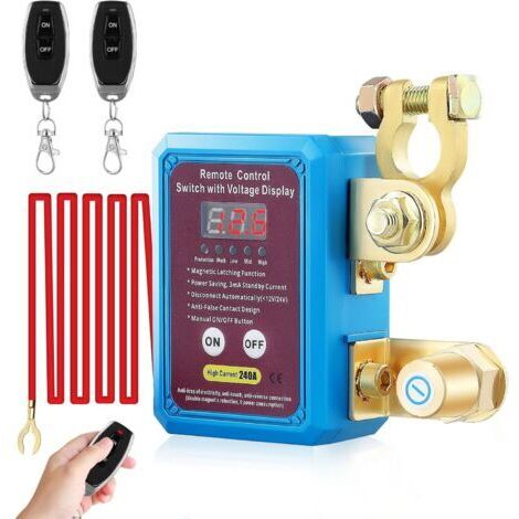 Séparateur de Voitures à Télécommande sans fil, 12V 240A Séparateur de Batterie avec écran de Voltmètre Numérique LED avec Arrêt, Interrupteur de Tuer pour la Voiture, RV, VTT, Camion, Démarrage