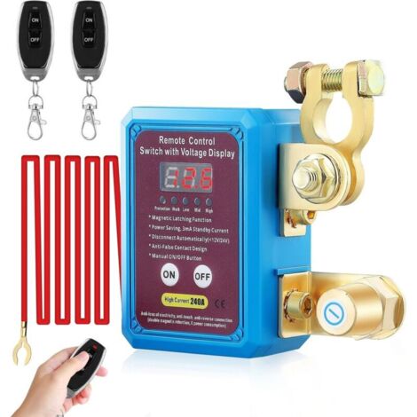 Séparateur de Voitures à Télécommande sans fil, 12V 240A Séparateur de Batterie avec écran de Voltmètre Numérique LED avec Arrêt, Interrupteur de Tuer pour la Voiture, RV, VTT, Camion, Démarrage