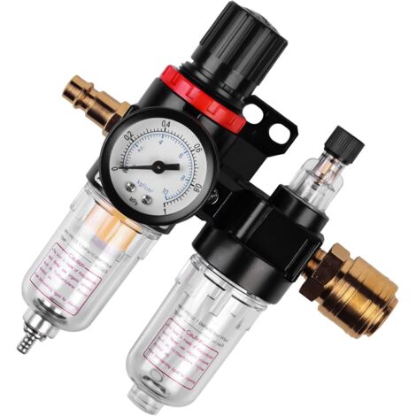 Séparateur d'eau à air comprimé : réducteur de pression d'air 1/4", avec raccords rapides et manomètre, unité maintenance -