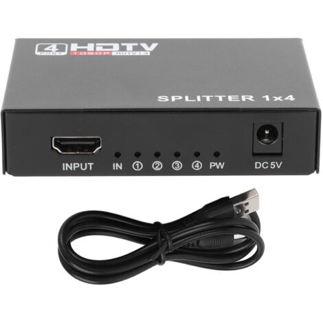 Séparateur Vidéo 1 Entrée 4 Sorties 1080P, Alimentation USB, Boîtier Alliage, pour PC de Bureau