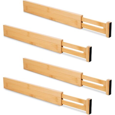 Séparateurs de tiroir en bambou réglables 4 pièces 42–55 cm pour cuisine, chambre, commode et bureau