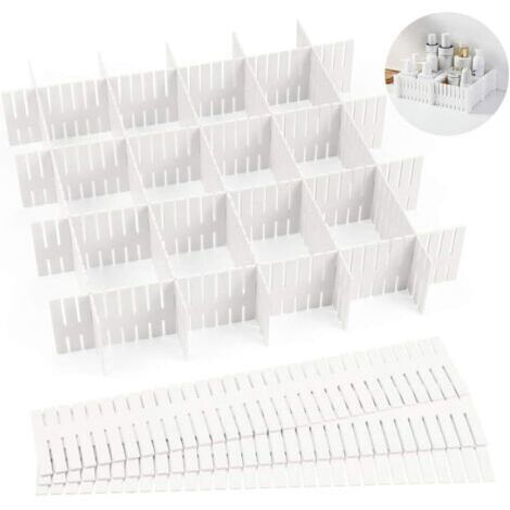 Séparateurs de tiroir réglables 12 pièces – Plastique PP durable – Système enfichable pour organisation personnalisée – Blanc