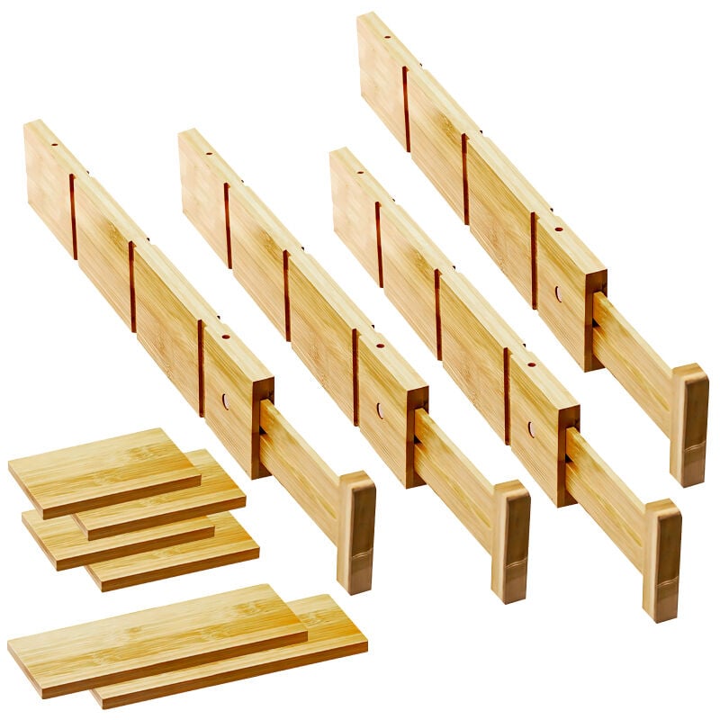 Lifcausal - Séparateurs de tiroirs en bambou avec inserts pour vêtements, séparateurs de tiroirs réglables pour cuisine, organisateurs d'ustensiles