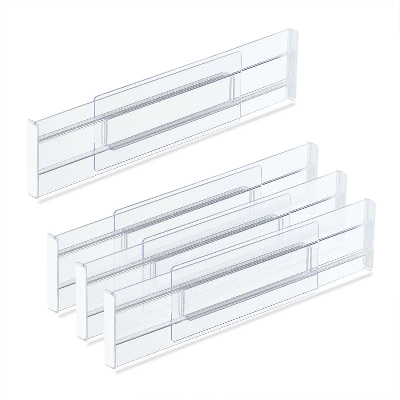 Relaxdays Séparateurs de tiroirs, jeu de 4, réglables, tiroirs 28 à 52,5 cm, séparateur de tiroir, transparent