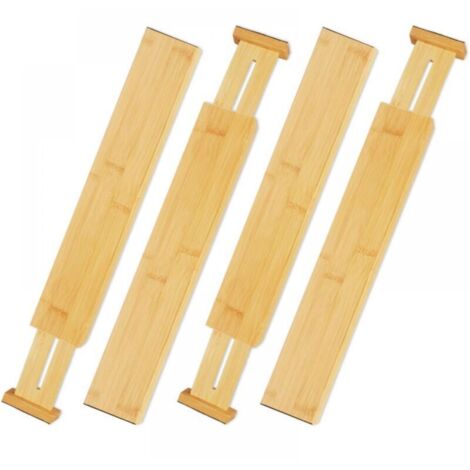 Séparateurs de tiroirs réglables en bambou, ensemble de 4, avec étagères extensibles (43-56 cm), parfaits pour organiser l'espace de rangement à la maison et au bureau.