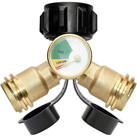Separatore di propano, adattatore separatore per bombola di propano a Y con manometro, connettore a T per adattatore per gas GPL a 2 vie per bombola di propano da 20 libbre