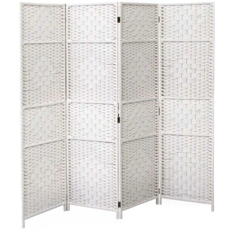SEPARE IN VIMINI DA INTERNO CON 4 PANNELLI E STRUTTURA DA 180X180 CM BIANCO