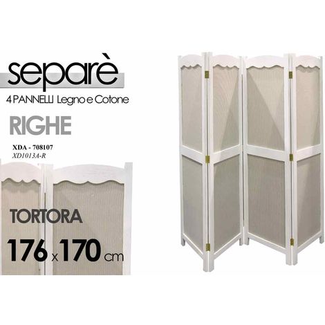 Separe In Legno E Carta Di Riso.Separe Paravento In Legno 4 Pannelli Cotone A Righe H170cm Arredo Casa Xd1013c 8025569708107