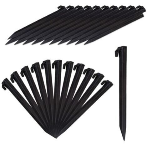 SEPSHA-Piquet de fixation, lot de 64 sardines de tente, piquets d\'ancrage, pour sol et jardin, 31 cm de long, plastique, noir