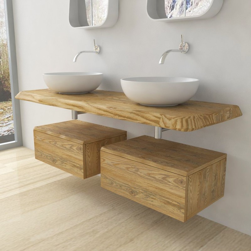 Lavandino Bagno In Legno.Sequoia Mobile Completo Arredo Bagno In Legno Massello Frassino Naturale Miele Olivastro