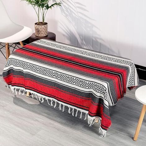 Serape - Couverture Tissée Mexicaine 175 x 130 cm - Pour Yoga Plage Pique-Nique Camping Décoration Intérieure - Rouge - 1 Pièce