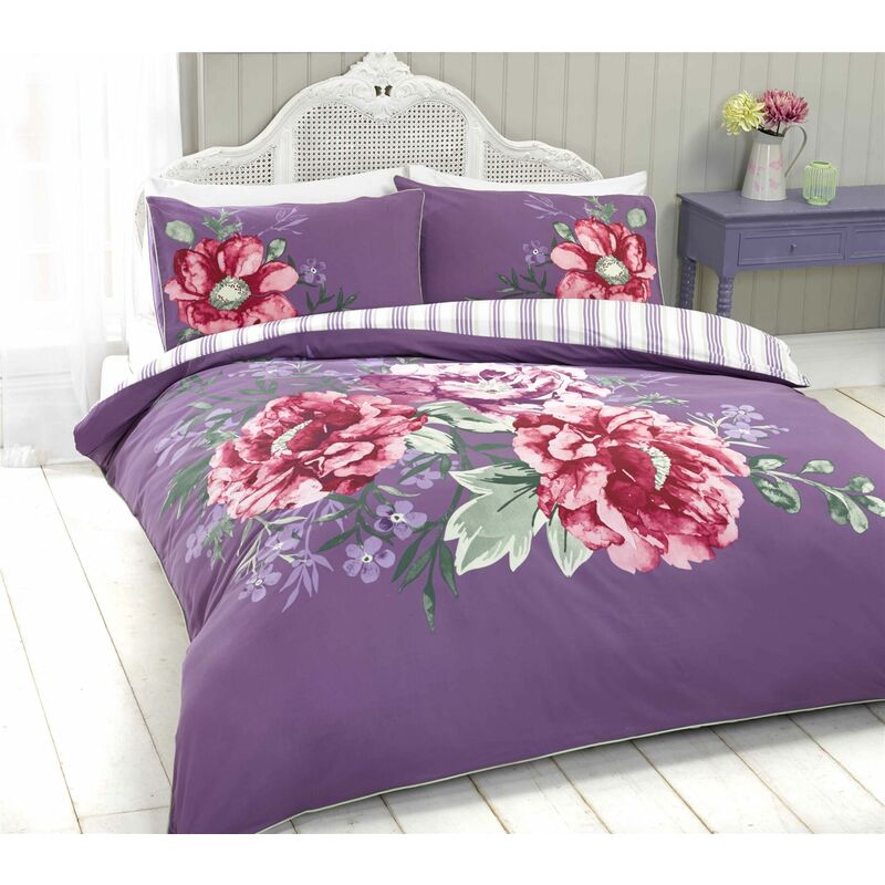 Seraphina Heather Floral Reversible Single Duvet Cover & Pillowcase Bedset Bedding