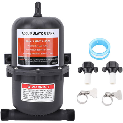 Serbatoio accumulatore 0,75 l pre pressurizzato per pompa acqua camper massimo 125 PSI 1/2 MNPT raccordo con 2 morsetti 1 nastro in PTFE
