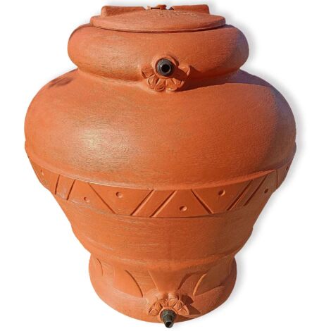 Serbatoio Acqua Elegante con Predisposizione Rubinetto 300 o 500 Litri, Cisterna Design Terracotta, Vaso Antico, Anfora, in Plastica Acqua Piovana 1000 LT